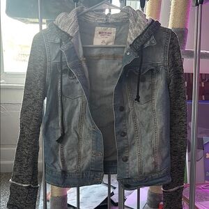 Mossimo Supply Co. Blue Denim Jacket with Black and Gray Sleeves